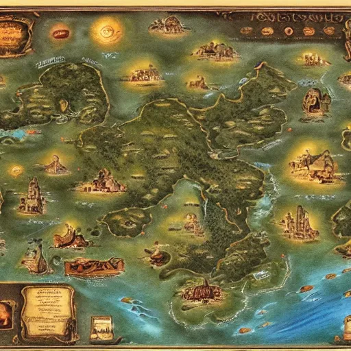 Prompt: a detailed map of a fantasy world