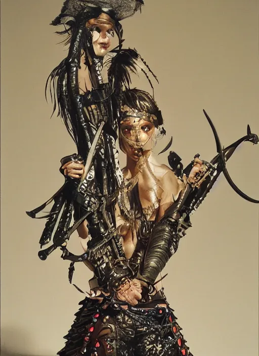 Image similar to a woman with iridescent skin, pirate weapons, by van herpen, iris