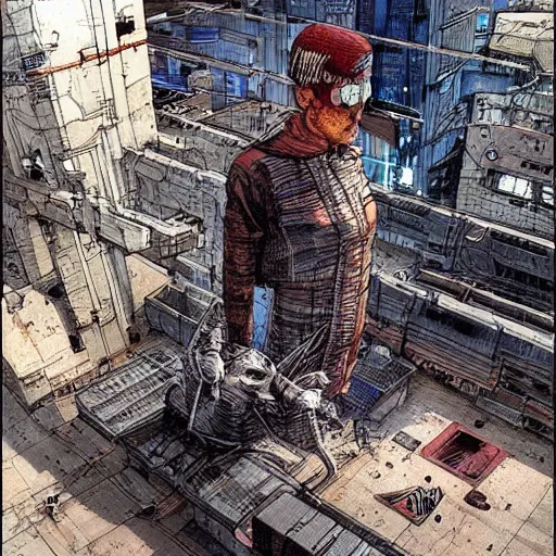 Image similar to Digital portrait of a Ghost in the machine by Enki Bilal and moebius, cyberpunk, impressive perspective, masterpiece