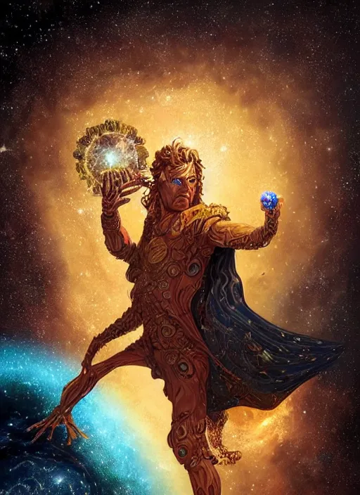 Prompt: high intricate mixed art of the sandman holding a glimmering galaxy, full shot, neil gaiman, maria panfilova, andrea savchenko, mike kime, ludovic plouffe, qi sheng luo, oliver cook, julian calle, eddie mendoza, trending on artstation