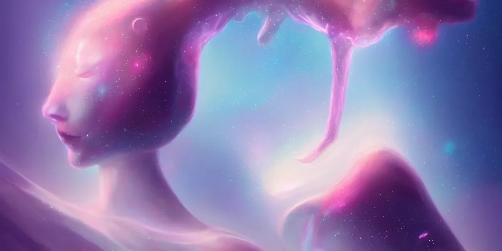 Image similar to breathtaking delicate detailed concept art painting creature with nebula space inside, by hsiao - ron cheng, bizarre compositions, exquisite detail, pastel colors, 8 k