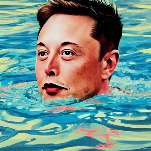 Prompt: painting of Elon Musk swimming in money