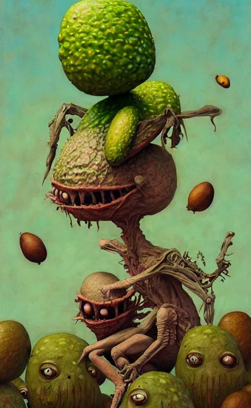 Prompt: anthro avocado creature painting by chiara bautista, beksinski and norman rockwell and greg rutkowski weta studio, and lucasfilm