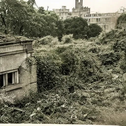 Image similar to photo of overgrown london in ruins