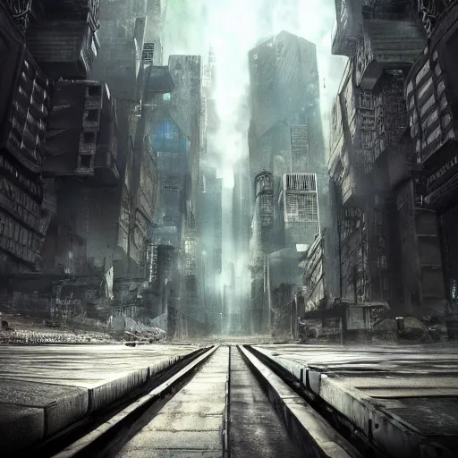 Prompt: dystopian city scape, ultra realistic,
