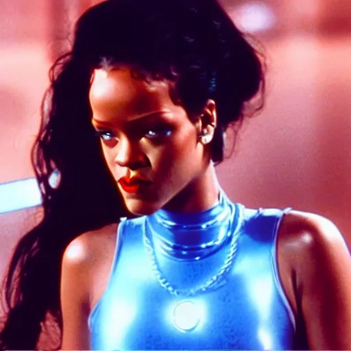 Image similar to rihanna as the t 1 0 0 0 in terminator 2 : judgment day ( 1 9 9 1 ), 8 k wide shot