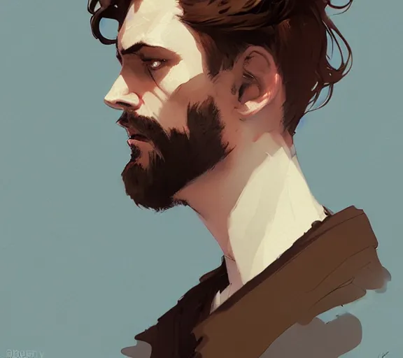 Prompt: portrait victorian man with brown hair, by atey ghailan, by greg rutkowski, by greg tocchini, by james gilleard, by joe fenton, by kaethe butcher, by ashley wood, dynamic lighting, gradient light blue, brown, blonde cream and white color scheme, grunge aesthetic