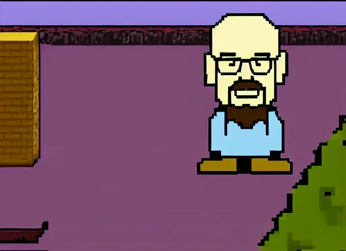 Prompt: walter white in undertale, videogame screenshot, very pixelated, distant shot