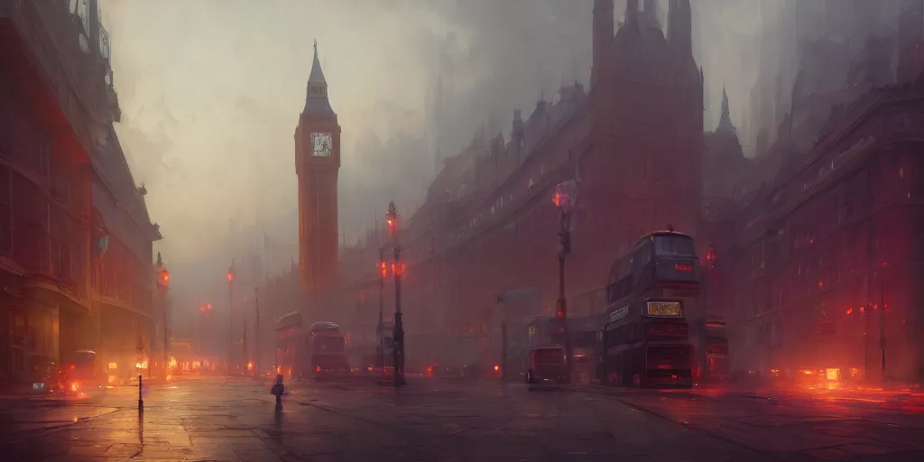 Prompt: london in 1 9 1 7, extremely detailed digital painting, in the style of fenghua zhong and ruan jia and jeremy lipking and peter mohrbacher, mystical colors, rim light, beautiful lighting, 8 k, stunning scene, raytracing, octane, trending on artstation