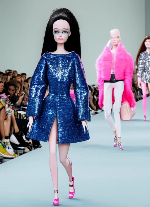 Prompt: hyperrealistic and heavy detailed balenciaga runway show of barbie, leica sl 2 5 0 mm, vivid color, high quality, high textured, real life