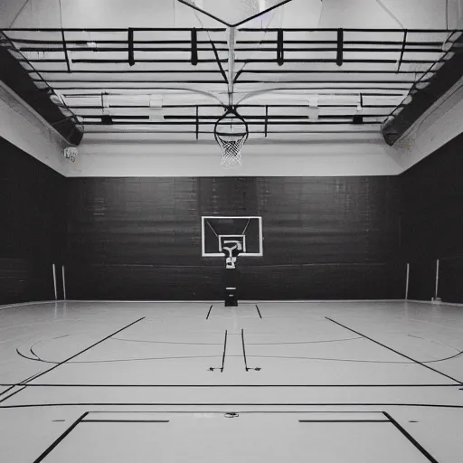 Prompt: basketball court, mid day, empty, liminal space