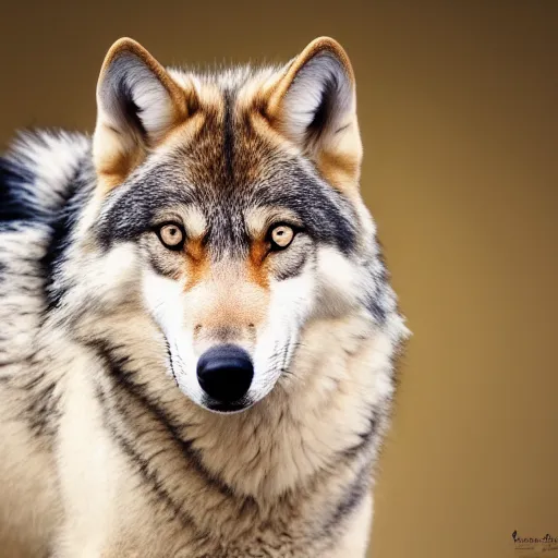 Prompt: professional photograph of a light brown gray and cream wolf, high quality, hd, 8 k, 4 k, magnificent, award - winning, nature, nature photography, awe - inspiring, highly detailed, amazing