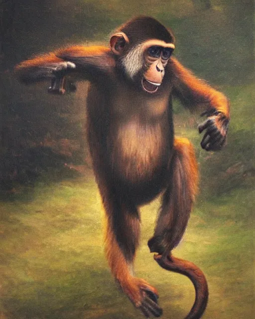 Prompt: a monkey in an oil painting, running freely, high detail, high polygon