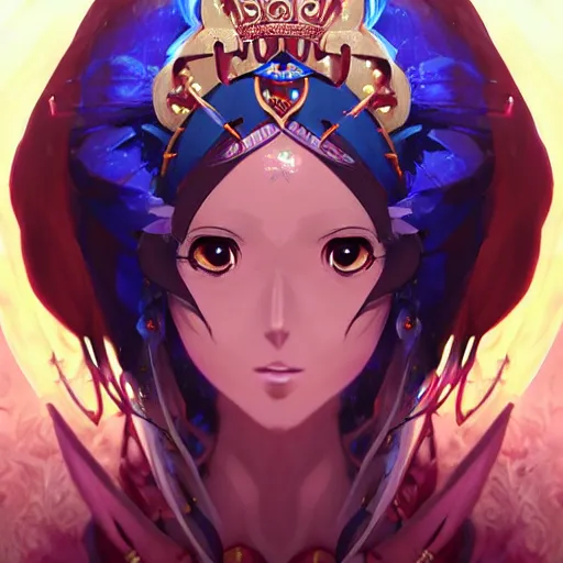 Image similar to anime portrait of a queen as a shaman yedi using dark force to eliminate trump as an anime antagonist by Stanley Artgerm Lau, WLOP, Rossdraws, James Jean, Andrei Riabovitchev, Marc Simonetti, and Sakimichan, trending on artstation