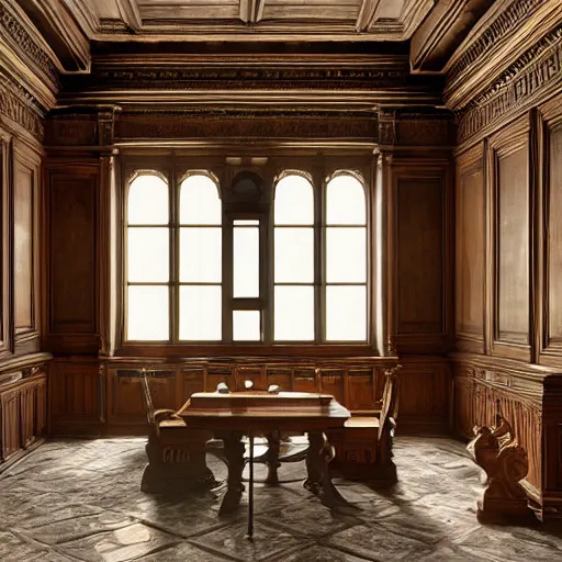 Prompt: A 16th-century Renaissance room, with a huge library, big windows, highly realistic, octane render, architectural render, atmospheric, 4k