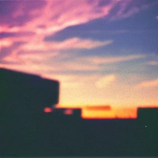 Prompt: photograph of the sky, vhs, sunset, clouds, 1 9 7 9, vhs artifacts, details, static