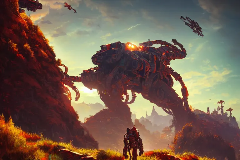 Image similar to slitherfang machine mecanical creature robot of horizon forbidden west horizon zero dawn radiating a glowing aura global illumination ray tracing hdr fanart arstation by ian pesty and alena aenami artworks in 4 k