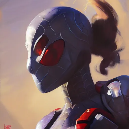 Image similar to greg manchess portrait painting of partially armored female spiderman as overwatch character, medium shot, asymmetrical, profile picture, organic painting, sunny day, matte painting, bold shapes, hard edges, street art, trending on artstation, by huang guangjian, gil elvgren, ruan jia, greg rutkowski, gaston bussiere