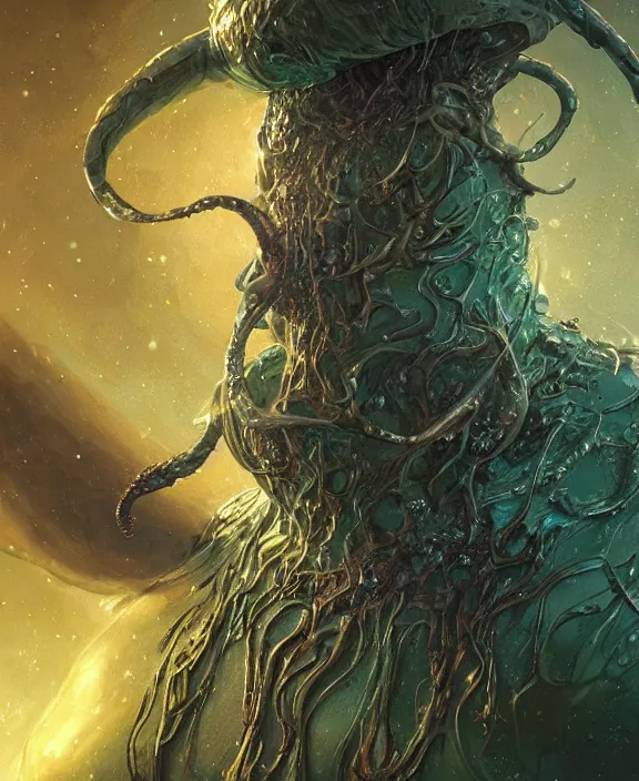 Image similar to portrait of a shining slime dripping abstract insect alien monster, slime, muscles, rippling slime, milky way environment, ultra realistic, concept art, intricate details, eerie, highly detailed, photorealistic, octane render, 8 k, unreal engine. art by artgerm and greg rutkowski and alphonse mucha