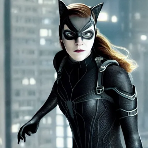 Prompt: still of emma watson as catwoman in spiderman 4, directed by sam rami, 8 k