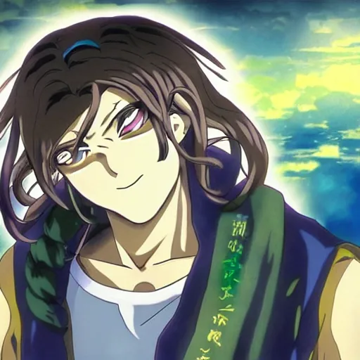 Image similar to anime movie still of the transfiguration of jesus christ in the style of jojo's bizarre adventure, trending on artstation, highly rendered