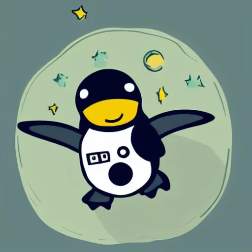 Prompt: cute astronaut penguin with helmet on, floating on space, minimalist cartoon style