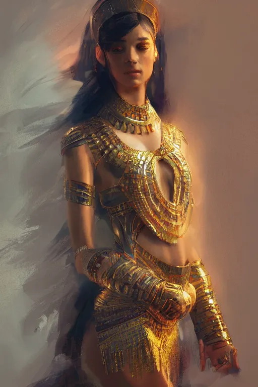 Prompt: egyptian princess, gorgeous, portrait, powerfull, intricate, elegant, volumetric lighting, digital painting, highly detailed, artstation, sharp focus, illustration, ruan jia