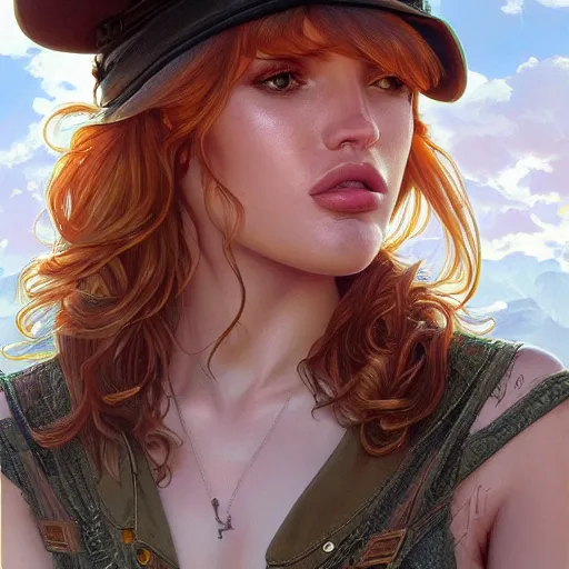 Image similar to ultra realistic illustration, bella thorne in reno 9 1 1, intricate, elegant, highly detailed, digital painting, artstation, concept art, smooth, sharp focus, illustration, art by artgerm and greg rutkowski and alphonse mucha