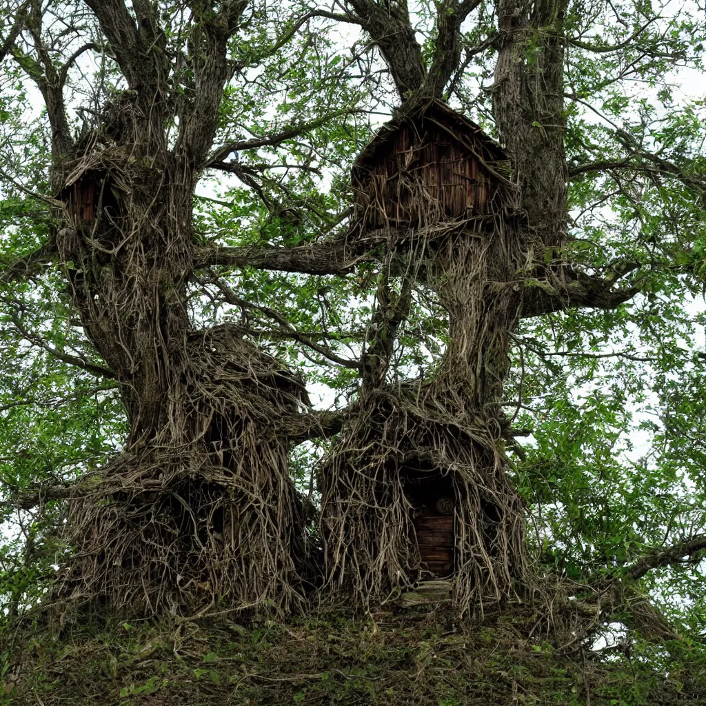 Image similar to a witch's hut in a tree