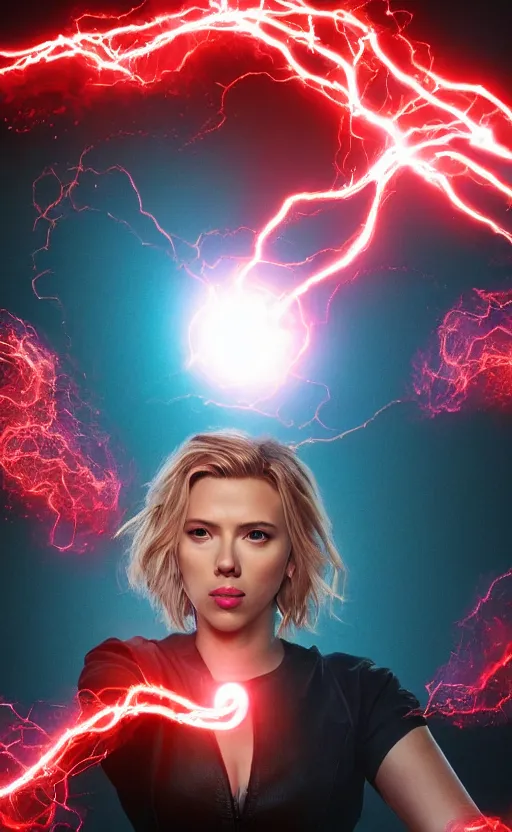 Prompt: Scarlett Johansson casting an electricity spell. Digital art trending on artstation. 4k. Tyndall effect.