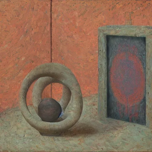 Image similar to a detailed, impasto painting by shaun tan and louise bourgeois of an abstract forgotten sculpture by ivan seal and the caretaker, 1 8 9 0