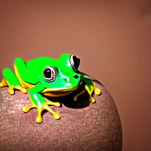 Image similar to beatiful photograph of cute simple clay frog, simple background, natural lighting, 4 k, award - winning