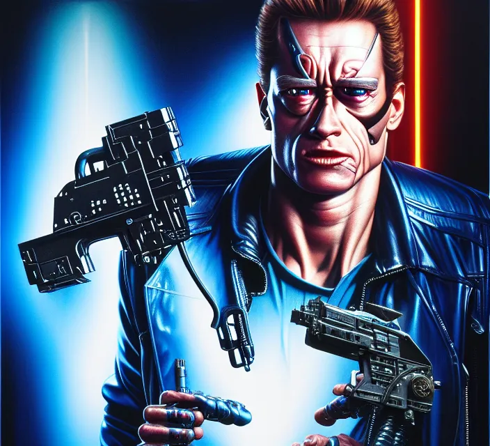 Image similar to Terminator in holograms of alien artifacts, electrical case display, total recall tech, , ultrarealistic, dramatic lighting, electrical details, high details, 4k, 8k, best, accurate, trending on artstation, artstation, photorealism, ultrarealistic, digital painting, style of Tristan Eaton Stanley Artgerm and Hajime Sorayama, Caravaggio, Boris Vallejo