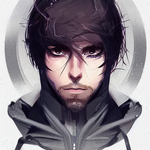 Prompt: by kyoto animation, techwear occultist, chaos magick, leviathan cross, androgynous, beautiful, detailed symmetrical close up portrait looking like ryan reynolds, intricate complexity, in the style of artgerm and ilya kuvshinov, cel shaded