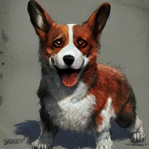 Prompt: zombie corgi geog darrow greg rutkowski