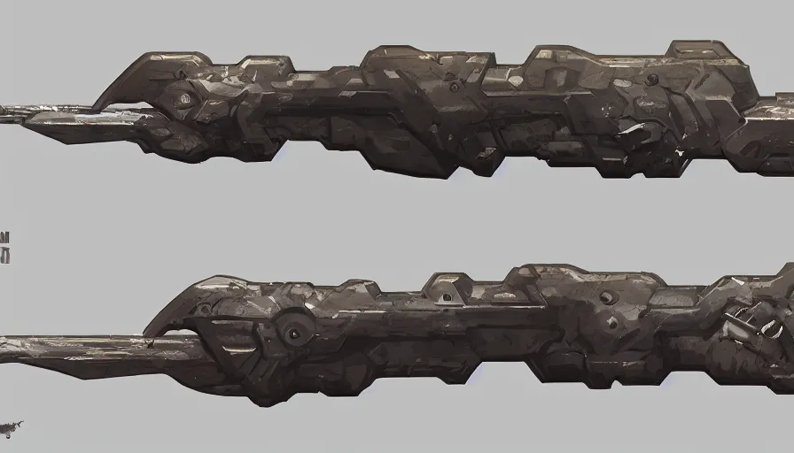 Image similar to weapon design by jama jurabaev, trending on artstation, high quality, brush stroke, for aaa game