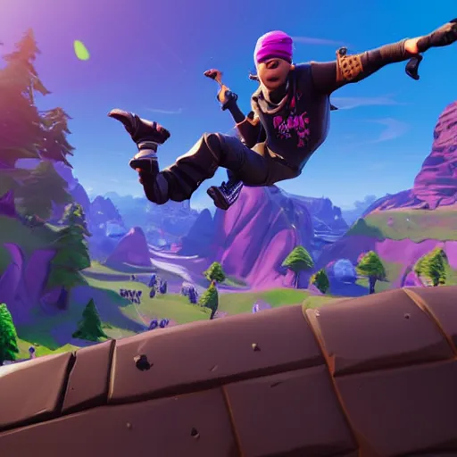 Image similar to Epic photo of fortnite ninja epic Duo Stunt trick with Johnny Blazed jumping 10 fortnite battle buses