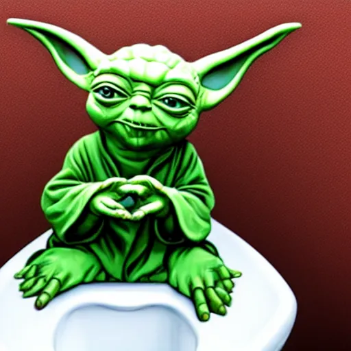 Image similar to yoda sitting on toilet