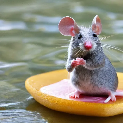 Image similar to mouse on a raft made of cheese floating down the river