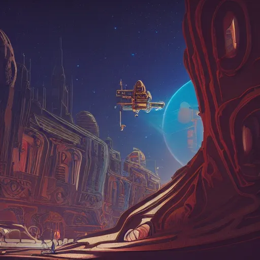 Image similar to astronaughts exploring a city on mars, retro, 1 9 2 0's sci - fi, deep aesthetic colors, 8 k, highly ornate intricate details, extreme detail,