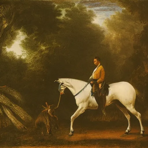 Prompt: a man taming a horse in the forest. Detailed Photograph.