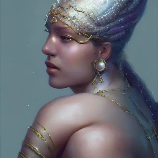 Image similar to a beautiful portrait of a pearl goddess with glittering skin by greg rutkowski and raymond swanland, trending on artstation, ultra realistic digital art