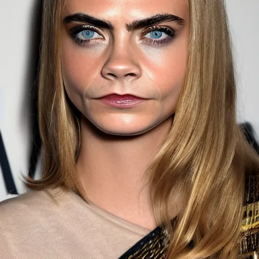 Prompt: photo of a gorgeous 40-year-old Cara Delevingne 1970s hairstyle by Mario Testino, detailed, head shot, award winning, Sony a7R -