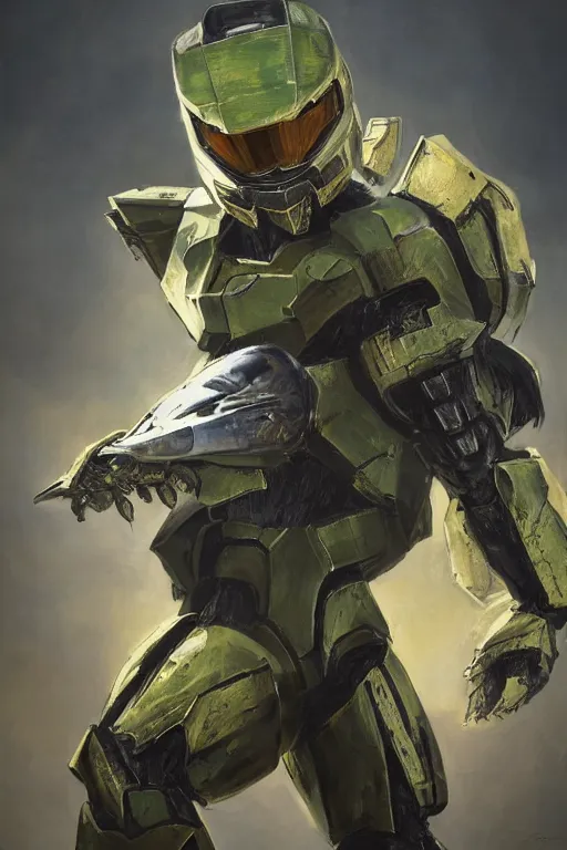 Prompt: sandslash pokemon playing as master chief, oil on canvas, intricate, 8 k highly professionally detailed, hdr, cgsociety