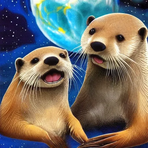 Image similar to otters in space