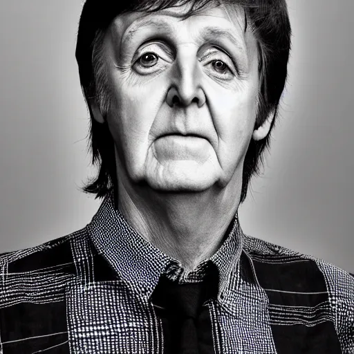 Prompt: a portrait of a Paul McCartney lookalike wearing a check shirt, sigma 85mm