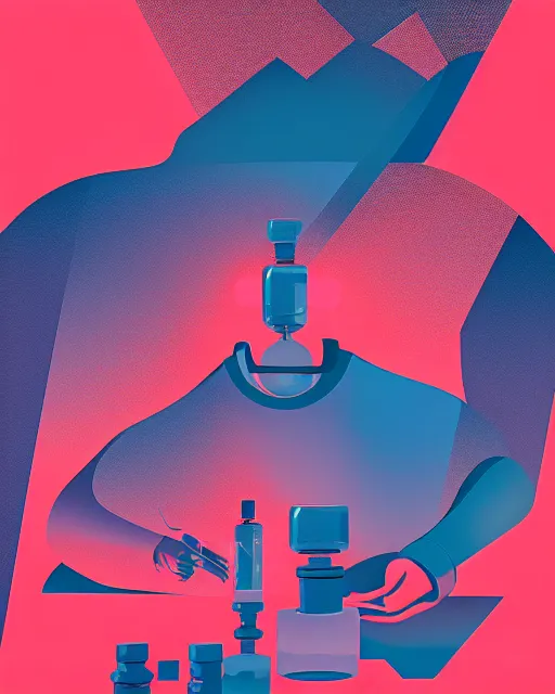 Image similar to editorial illustration scientific lab, colorful modern, mads berg, karolis strautniekas, christopher balaskas, fine texture, dynamic composition, detailed, matte print, dynamic perspective, halftone texture, muted color, lomography, risograph