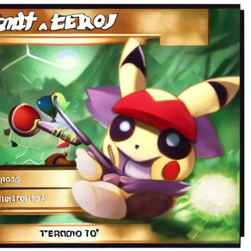 Image similar to teemo, a pokemon card of teemo, pokemon card scan