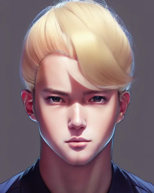 Image similar to portrait Anime man of Anthony Starr as Homelander, cute-fine-face, blonde pretty face, realistic shaded Perfect face, fine details. Anime. realistic shaded lighting by Ilya Kuvshinov katsuhiro otomo ghost-in-the-shell, magali villeneuve, artgerm, rutkowski, WLOP Jeremy Lipkin and Giuseppe Dangelico Pino and Michael Garmash and Rob Rey
