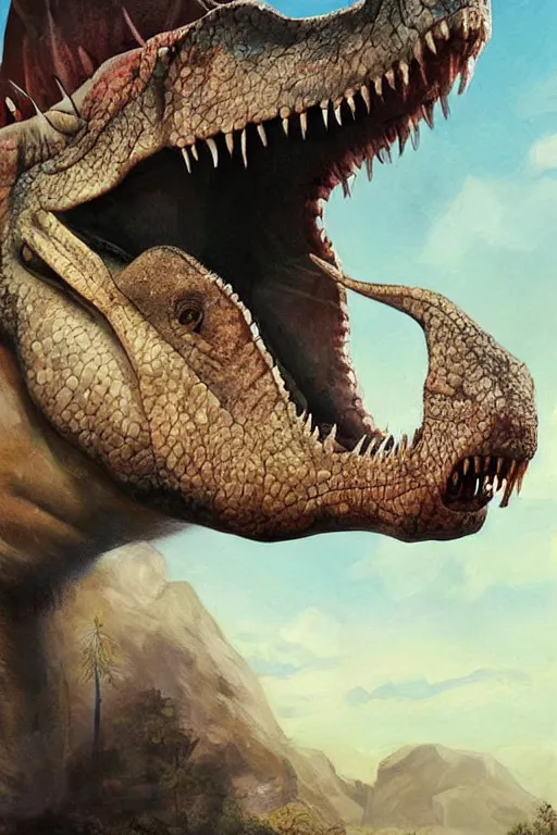 Image similar to Putin stole a real dinosaur beautiful art, realistic proportions, soft light, soft colors, smooth, sharp focus, illustration, art